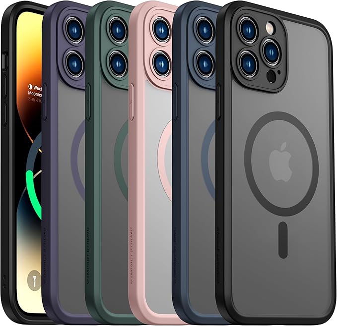 ImpactStrong Magnetic Guard Designed for iPhone 14 Pro Max Case [Camera Protection] [Military Grade Drop Tested] [Compatible with MagSafe] Slim Translucent Matte Phone Case (6.7") - Black
