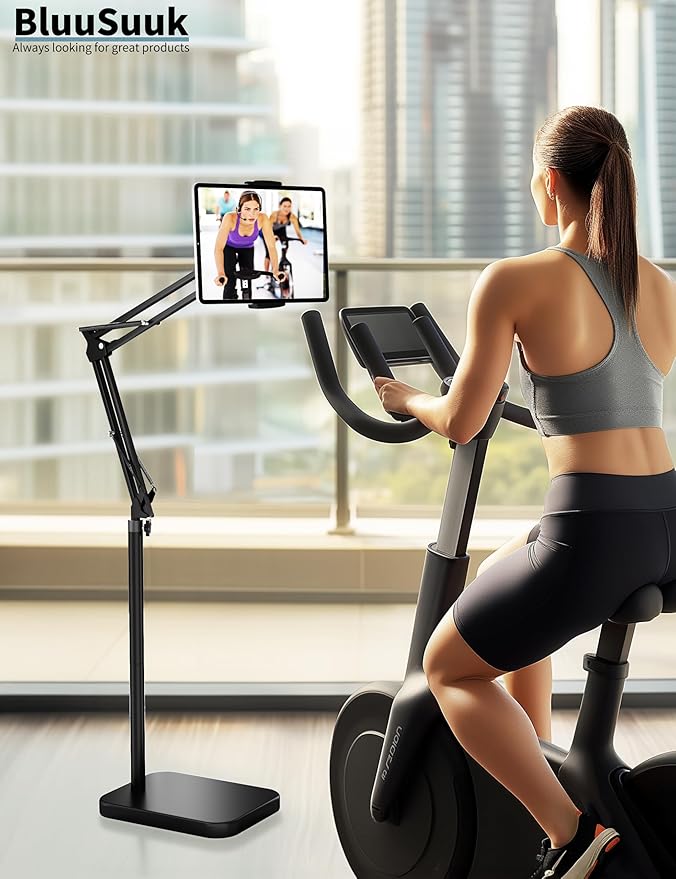 Tablet Floor Stand with 11lb Stable Base - Adjustable Height Stretchable Arm Swivel Holder Mount, Compatible with iPad Pro Air Mini 12.9/9.7, Kindle, Galaxy Tab, Cell Phones (4.7''-13'')