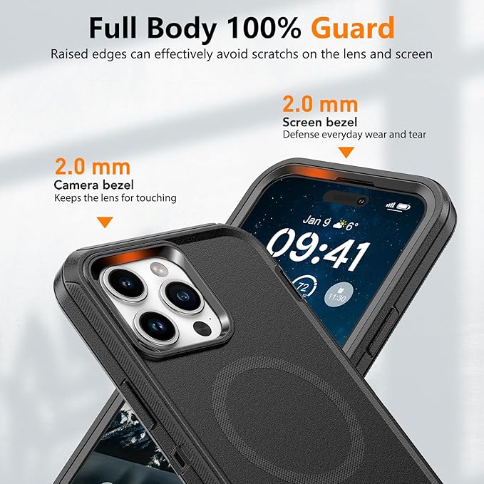 for iPhone 14 Pro Max Case with Belt Clip Holster, Anti-Shock, Anti-Slip, Compatible with MagSafe, 3-Layer Drop Protection, Heavy Duty Magnetic Phone Case Cover for 14 Pro Max, 6.7", Black