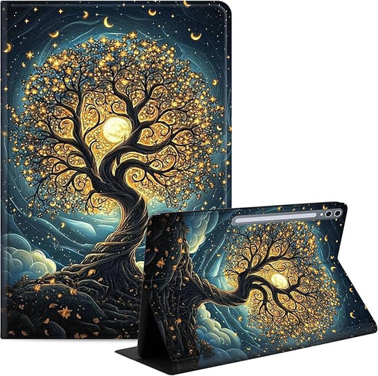 Case for Samsung Galaxy Tab S10 Plus/ S9 FE Plus/ S9 Plus 5G Tablet 12.4'', Slim PU Leather Stand Cover with Auto Wake/Sleep, Multi-Angle Viewing & Shockproof, Glowing Tree