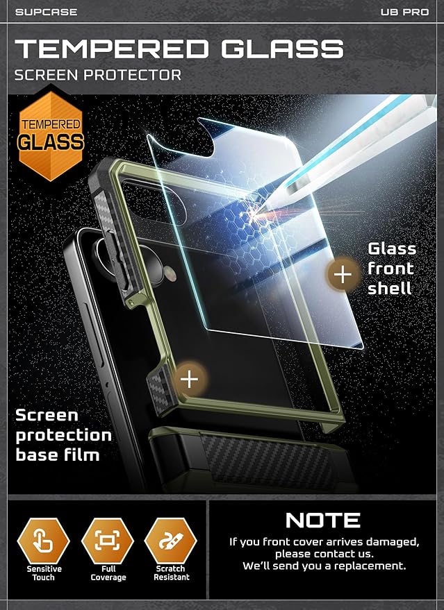 SUPCASE for Samsung Galaxy Z Flip 7 Case with Built-in Stand & Belt-Clip (Unicorn Beetle Pro), [Hinge Protection] [Front Tempered Glass Screen Protector] Full Body Military-Grade Phone Cover, Guldan