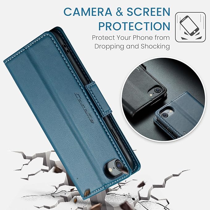 for iPhone SE 2022/3rd/2020/2rd,iPhone 8/7 Case, Premium PU Leather Wallet Case Flip Cover with [RFID Blocking][Card Holder] Shockproof Protective for iPhone SE 2022/2020, iPhone 8/7, Blue