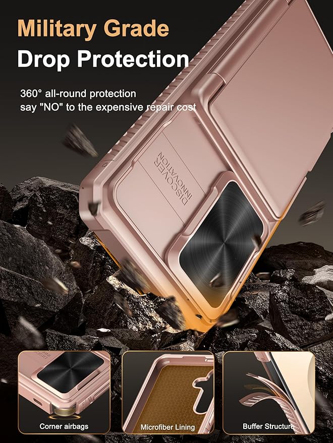 Vihibii for Samsung Galaxy S25 Case with Card Holder (4 Cards), [RFID Blocking] & Slide Camera Cover, Military Grade Drop Protection, Rugged Wallet Case for Samsung Galaxy S25 6.2" 5g 2025, Rose Gold