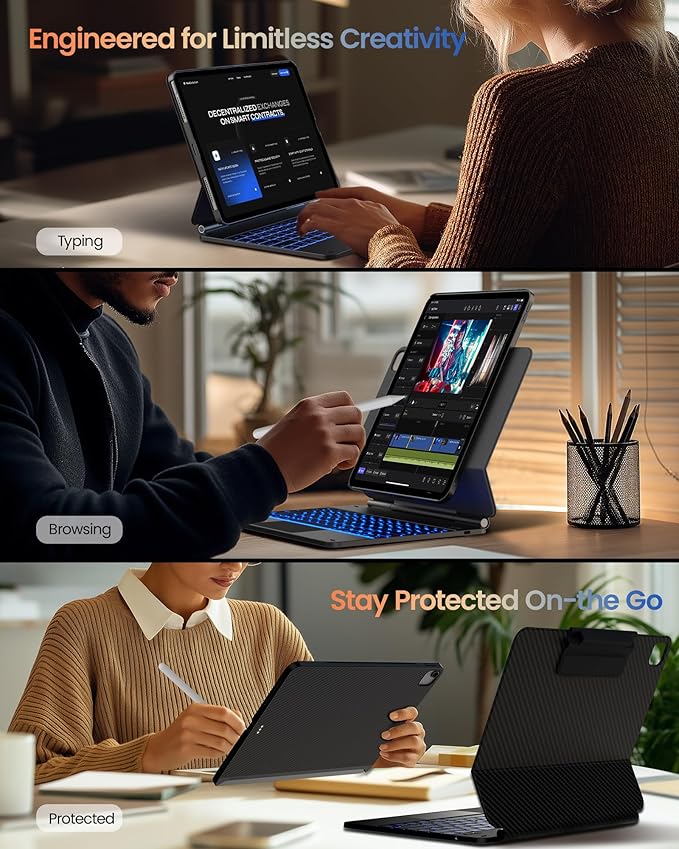 typecase Edge+ Keyboard Case for iPad Air 13-inch(M3 2025 / M2 2024),Ultra-Slim Detachable Case,Portrait & Typing Modes,Built-in Trackpad,11-Color Backlight,Magnetic Stand,Pencil Holder,Carbon Fiber