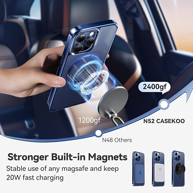 CASEKOO Titanium 360° Rotatable Magnetic Stand for iPhone 15 Pro Max Case [Compatible with Magsafe][16FT Military Protection] Slim 15 Pro Max with Kickstand Ring Phone Cover, Blue