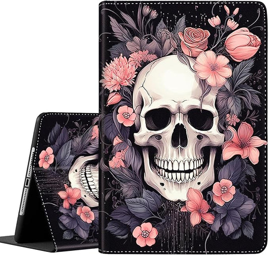 Case for Galaxy Tab A9 Plus ， Auto Sleep/Wake Multi-Angle Viewing Slim Folio Stand Cover for Samsung Galaxy Tab A9+/A9 Plus 11 Inch 2023 (SM-X210/X216/X218), Skull Flower
