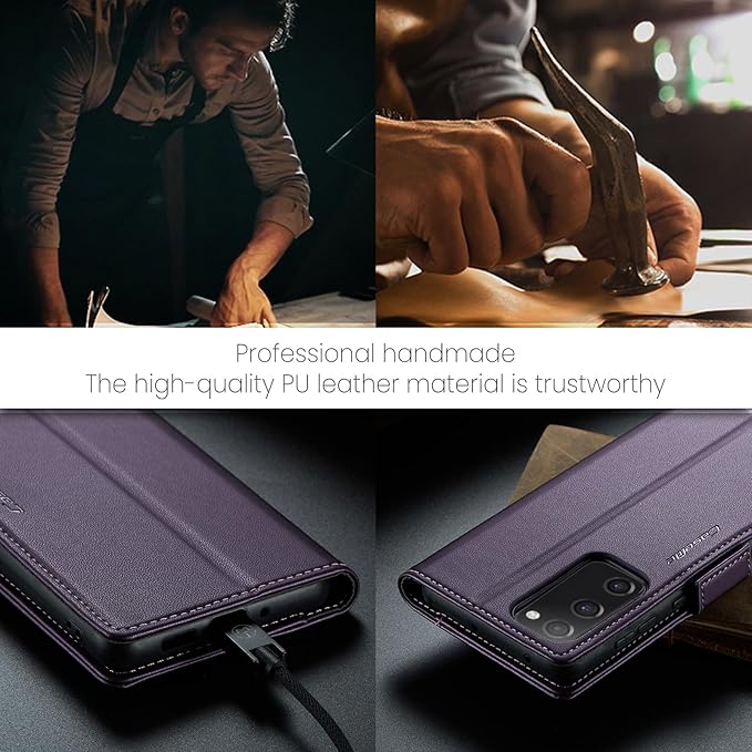 AUPAI for Samsung Galaxy S20 FE Wallet Case with Credit Card Holder, PU Leather RFID Blocking Folio Flip Kickstand Magnetic Clasp Protective Phone Cover for Women Men Purple