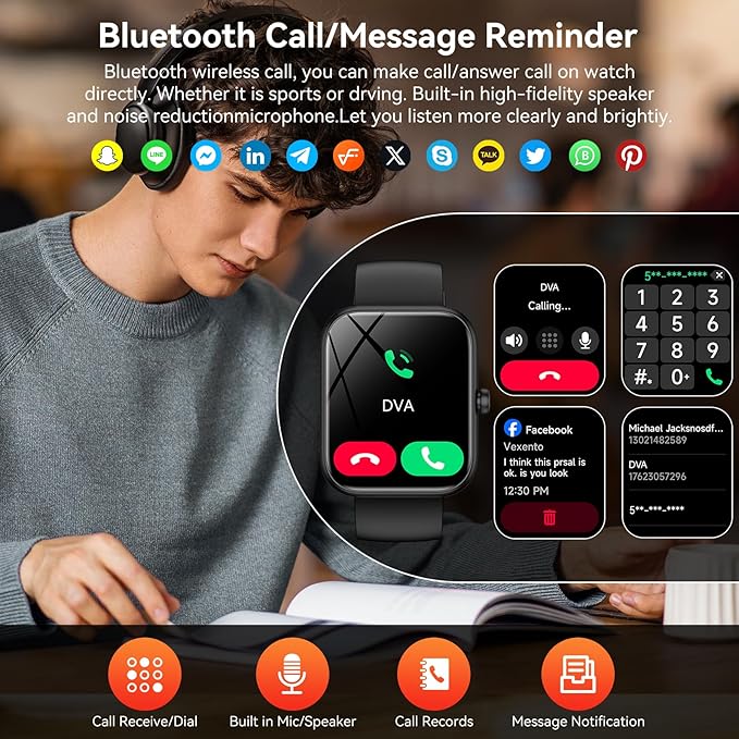 Smart Watch with Alexa Built-in, 1.83" HD Touchscreen Fitness Tracker, Bluetooth Notifications/Calls, IP68 Waterproof, 120+ Sport Modes, 24/7 Heart Rate & Sleep Monitor for iPhone Android iOS (Black)