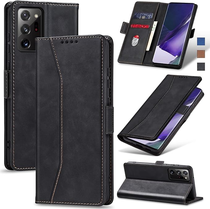 Jasonyu Flip Wallet Case for Samsung Galaxy Note 20 Ultra,Leather Magnetic Folio Cover with Card Holder,Kickstand - TPU Shockproof Durable Protective Phone Case,Black