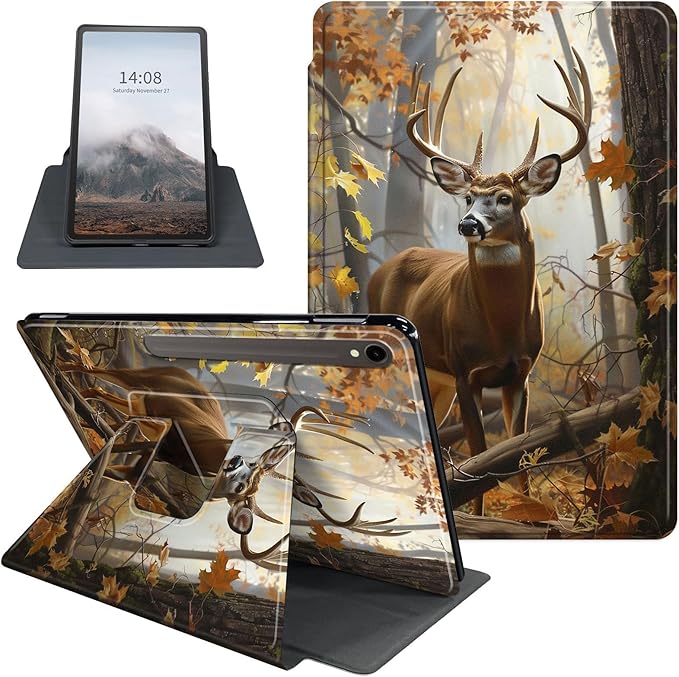 Case for Samsung Galaxy Tab S10 FE / S9 FE 5G 10.9 inch & Tab S9 11 inch, PU Leather 360° Rotating Stand Cover, Auto Sleep/Wake, Folio Smart Protective Cover, Forest Deer