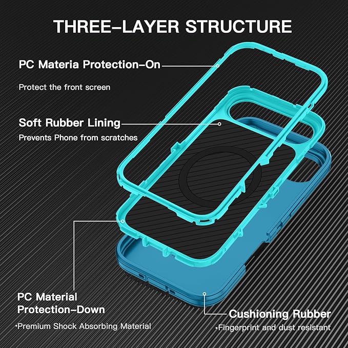 for iPhone Air Case/iPhone 17 Air Case [Compatible with MagSafe] Shockproof 3-Layer Full Body Protection [Without Screen Protector] Rugged Heavy Duty Cover for Apple iPhone Air 6.5",Turquoise