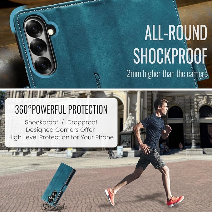 Wallet Case for Samsung Galaxy Z Fold 7 Leather Wallet Flip Cover with Card Holder, Kickstand, Magnetic Closure, RFID Blocking TPU Shockproof Phone Case Compatible with Fold 7, Blue-Green