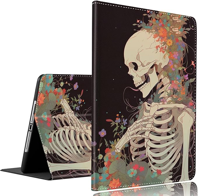 Case for Samsung Galaxy Tab A9 Plus 11 inch 2023，Slim Fit Foldable Standing Cover Case with Auto Sleep/Wake for Galaxy Tab A9+ 11’2023 (SM-X210/X216/X218)，Skeleton with Flower Skull