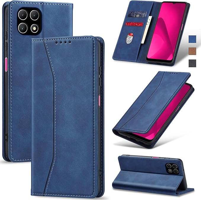 Jasonyu Flip Wallet Case for T-Mobile Revvl 7,Leather Magnetic Folio Cover with Card Holder,Kickstand - TPU Shockproof Durable Protective Phone Case,Blue