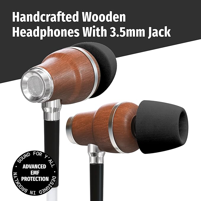 Symphonized Premium Wooden Airtube Headphones EMF Earbuds, 3D Sound, Microphone Volume Control, 8mm Bass Drivers Granting High Audio Quality 3.5mm Jack