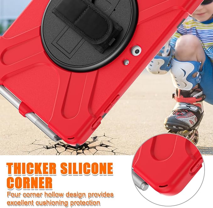 ZenRich Rugged Case for Surface Go 4 (2023)/Surface Go 3 (2021)/ Surface Go 2 (2020), Surface Go (2018) with Pen Holder Heavy Duty Shockproof Case with Stand Hand Strap and Shoulder Belt-Red