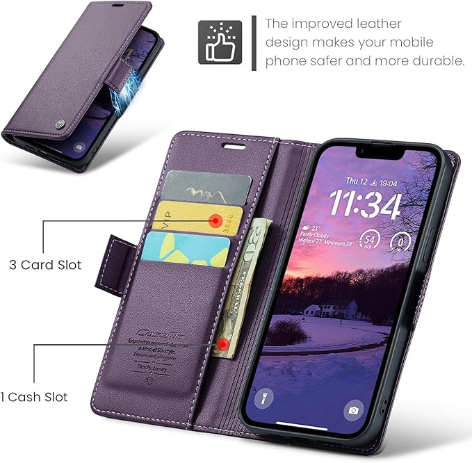 for Apple iPhone 16e Case, Premium PU Leather Wallet Case Flip Cover with [RFID Blocking][Card Holder][Stand Function] Shockproof Protective for iPhone 16E 6.1", Purple