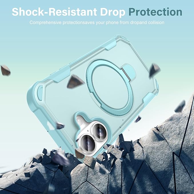 Compatible with iPhone 17 Case with Invisible Magnetic Ring Stand [Compatible with Magnetic] [Military Drop Protection] Shockproof Slim Hard Back Soft Edge Case 6.3 Inch, Blue