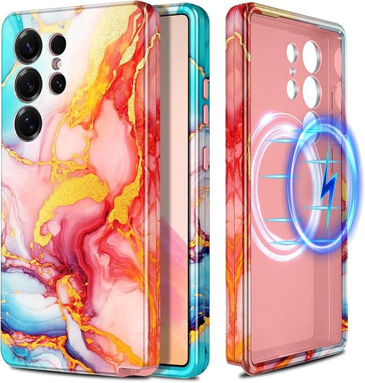 Casetego for Galaxy S25 Ultra Case,Compatible with MagSafe,[Military Grade Drop Test] Full Body Protection Slim Shockproof Rugged Marble Women Case for Samsung Galaxy S25 Ultra 6.9 inch,Rose Gold