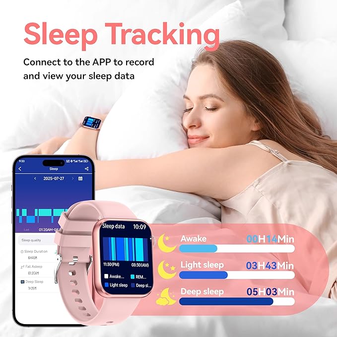 KPEP Smart Watches MP3 Player 2 in 1, 1.85" HD Smartwatch for Men Women, Answer/Make Calls, Sleep/SpO2/Heart Rate Monitoring, 100+ Sports Modes, IP68 Waterproof Fitness Tracker for iOS Android, Pink