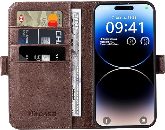 Case for iPhone 16e 6.1", Genuine Leather Wallet Magnetic Cover RFID Blocking Card Slot Kickstand Shock-Absorbent TPU Phone Holder Case Compatible with iPhone 16e 2025 5G (Darkbrown)