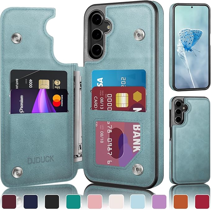 DJDUCK Designed for Samsung Galaxy S25 Plus Case Wallet with Card Holder, [Magnetic Clasp Cover] [RFID Blocking Leather Protection] Shockproof Women Men Cases for Samsung S25 Plus Sky Blue