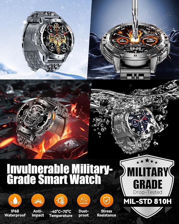 Military Smart Watches for Men with Bluetooth Call, 1.43" AMOLED Waterproof Smartwatch with Flashlight, 111 Sport Modes, 530mAh Heart Rate/SpO2/Sleep Monitor Fitness Tracker for Android iOS