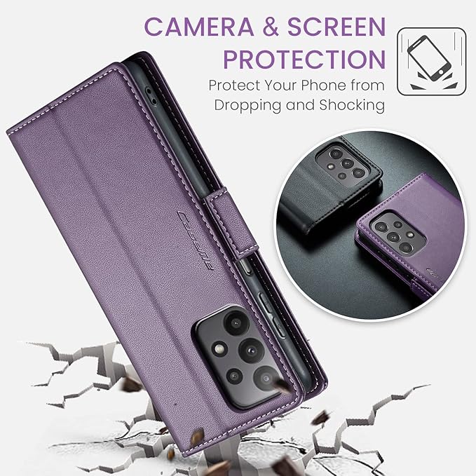 for Samsung Galaxy A23 4G/5G Case, Premium PU Leather Wallet Case Flip Cover with [RFID Blocking][Card Holder][Stand Function] Shockproof Protective for Samsung Galaxy A23, Purple