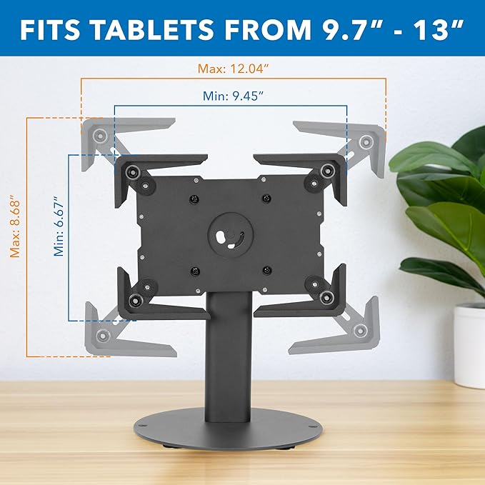 Mount-It! Universal Tablet Stand with Tilt, Anti-Theft Retail iPad POS Kiosk Stand, Fits Tablets from 9.7" to 13" Screen Size, 90° Rotation for Portrait and Horizontal Viewing, Durable Steel, Black