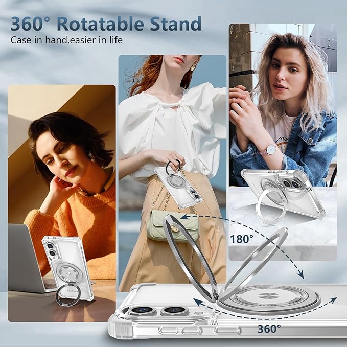 for Samsung Galaxy S25 Edge Case Compatible with MagSafe Magnetic,with Screen Protector,with Kickstand Ring Military Grade Drop Heavy Duty Protection Shockproof for S25 Edge Phone Case Clear