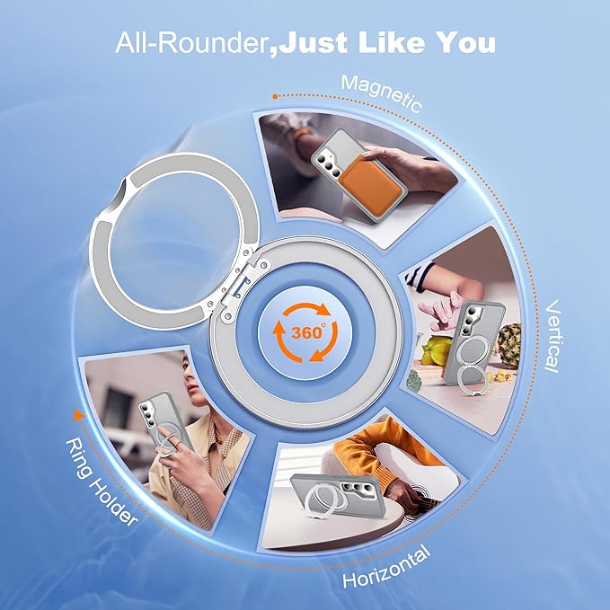 Compatible with Samsung Galaxy S24 Plus Case with 360Rotatable Magnetic Ring Stand Compatible with Mag-Safe Military Protection Matte Translucent Phone Case for Galaxy S24+,Gray