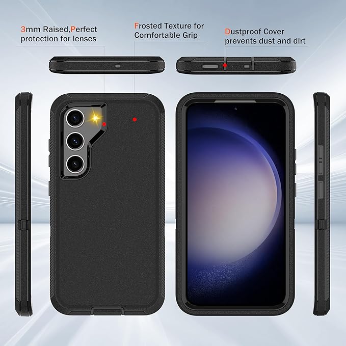 for Samsung Galaxy S23 Case with [2 Pack] HD Screen Protector, [Military-Grade] Shockproof Dust/Drop Proof 3-Layer Full Body Protection Heavy Duty Case for Galaxy S23 5G, Black