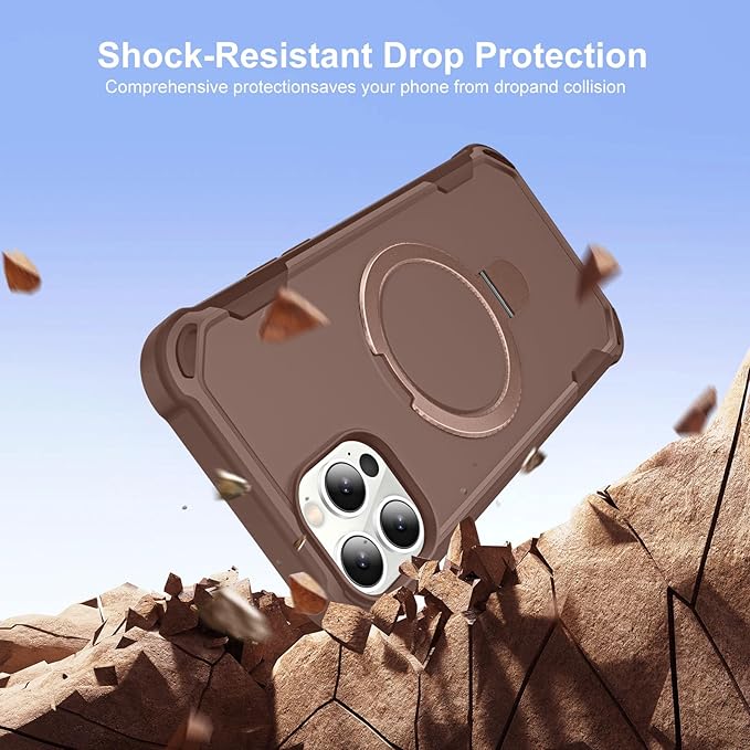 Compatible with iPhone 12 Case & iPhone 12 Pro Case with Invisible Magnetic Ring Stand [Compatible with Magnetic] [Military Drop Protection] Shockproof Hard Back Soft Edge 6.1 Inch, Khaki