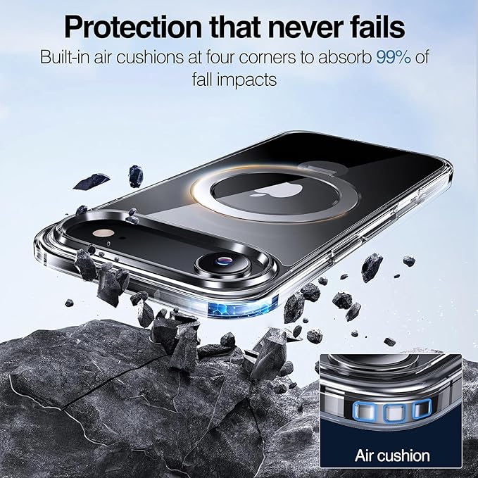 Anqrp 360° All-in-ONE Crystal Clear Case for iPhone 17 Air with Rotatable Magnetic Stand, Compatible with Mag-Safe, Anti-Yellowing Transparent MIL-Grade Shockproof Phone Case Cover for iPhone 17 Air