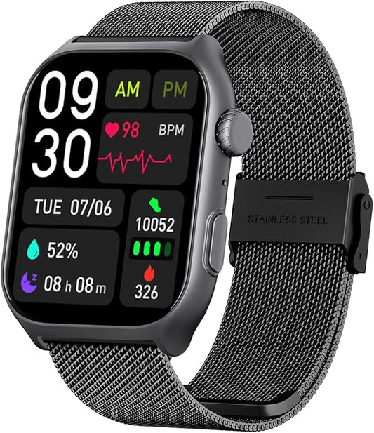 YMS Android Smart Watch for Women - 2.0",IP68 Waterproof Fitness Watches Bluetooth Call (Answer/Call),Heart Rate/Sleep/Pressure/Steps Monitor, Android & iOS,100+ Sports Trackers (Black(Milanese))