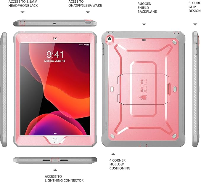 SUPCASE for iPad 9th Generation Case with Screen Protector (Unicorn Beetle Pro), [Built-in Stand] Heavy Duty Rugged Protective Case for iPad 10.2 9th / 8th / 7th Generation (2021/2020/2019), RoseGold
