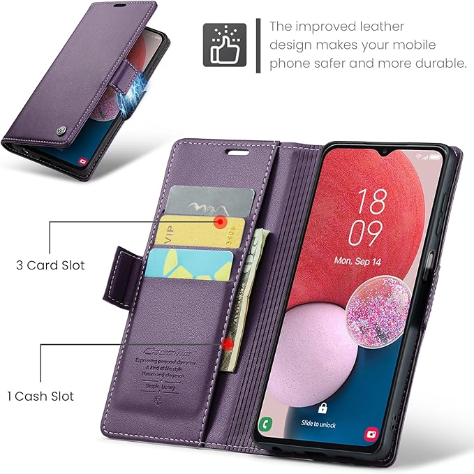 for Samsung Galaxy A13 4G/5G Case, Premium PU Leather Wallet Case Flip Cover with [RFID Blocking][Card Holder][Stand Function] Shockproof Protective for Samsung Galaxy A13, Purple