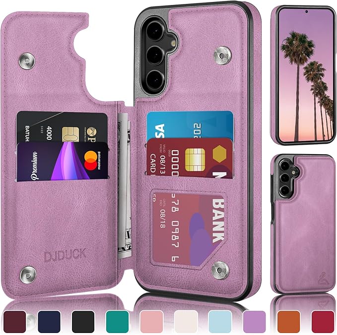 DJDUCK Designed for Samsung Galaxy S25 Case Wallet with Card Holder, [Magnetic Clasp Cover] [RFID Blocking Leather Protection] Shockproof Women Men Cases for Samsung S25 Light Purple