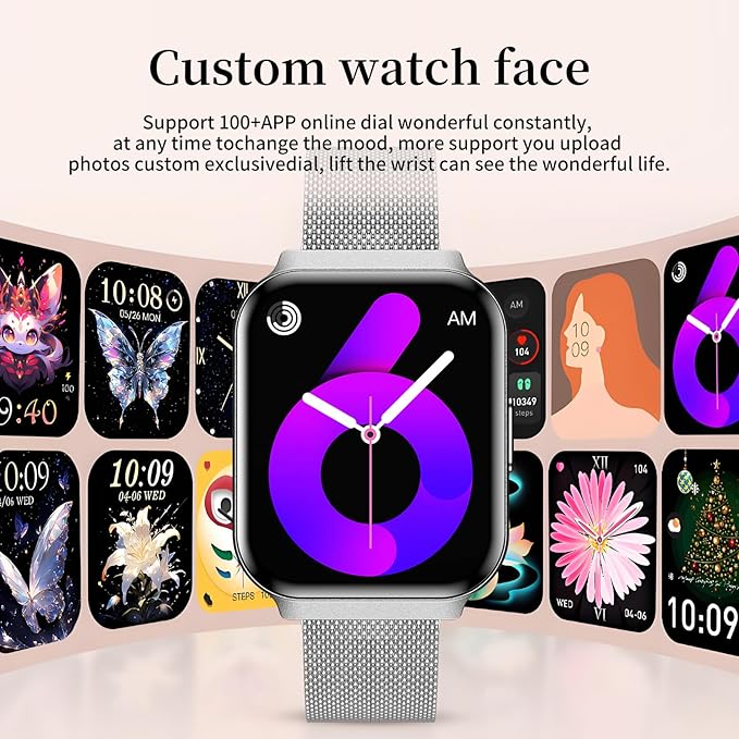 Welfit Women's Smart Watch, 1.75-inch Blood Pressure, Call/Message, Female Cycle Tracking, Heart Rate and Sleep Monitor, IP68 Waterproof for Android and iOS (Silver 2 Straps)