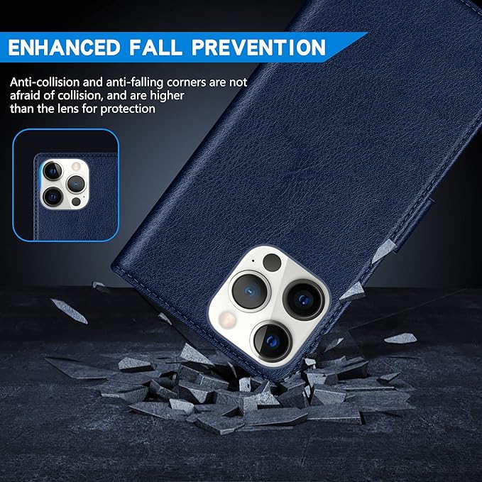 ZZXX for iPhone 14 Pro Max Wallet Case with [RFID Blocking] Card Slot Kickstand Magnetic Closure Leather Flip Fold Protective Phone Case for iPhone 14 Pro Max Case Wallet(Blue-6.7 inch)