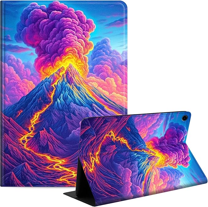 Case for Samsung Galaxy Tab A9+/A9 Plus 11” 2023 Model (SM-X210/X216/X218), Slim PU Leather Stand Cover with Auto Wake/Sleep, Multi-Angle Viewing & Shockproof, Colorful Volcano