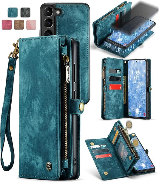 SZHAIYU 2 in 1 Detachable for Samsung Galaxy S23+ / S23 Plus Wallet Case with Card Holder, Retro Premium Flip Leather Cover Magnetic Zipper Pocket Phone Cases 6.6'' (Blue,S23+/S23 Plus)