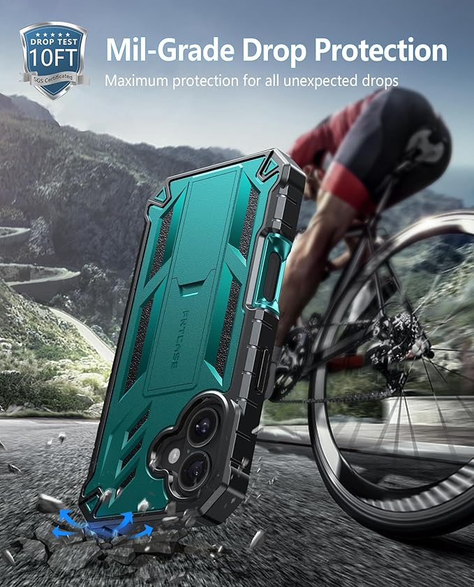 FNTCASE for iPhone 16 Phone Case: for iPhone 16 case with Kickstand Shockproof Military Grade Protective Cover - Dual Layer Full Protection Sturdy Matte Textured Drop Proof - 6.1 Inch Green