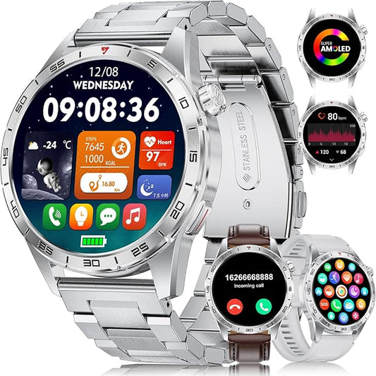 Smart Watches for Men Women, 1.43" Bluetooth Call Sports Smart Watch, Waterproof Fitness Tracker with 110+ Sports Modes/Heart Rate/Sleep Monitor, Fitness Smart Watch for Android & iPhone(3 Straps)