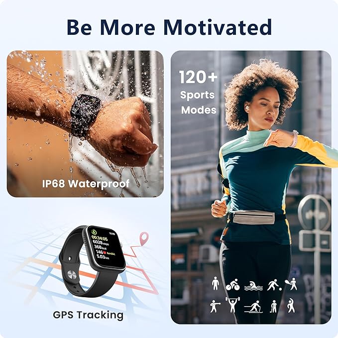 Smart Watch for Men Women [46mm], Bluetooth Call, Sleep & Stress Tracking, 120+ Sports Modes, GPS Activity Tracker, Water Resistant (Black)