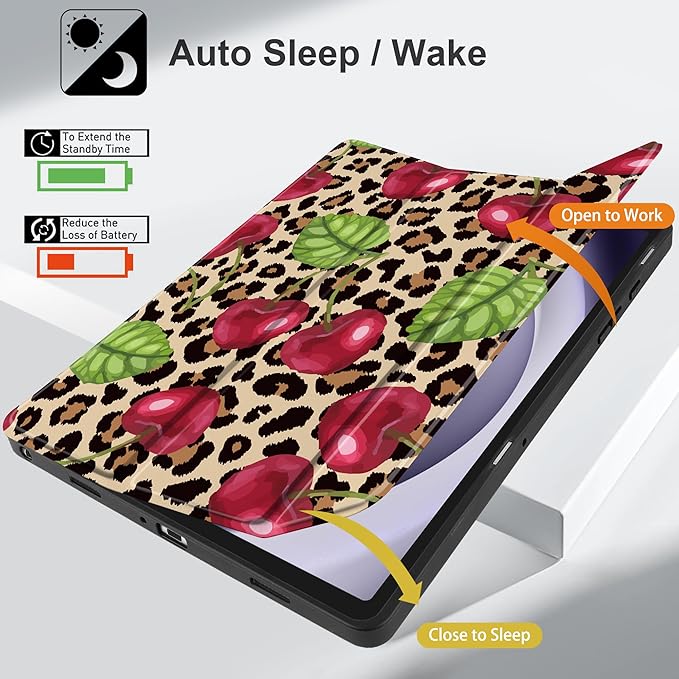 MEEgoodo Case for Samsung Galaxy Tab A9 Plus 11 inch Cover 2024 2023 with S Pen Holder, A9+ Smart Tablet Cases with Leather Trifold Stand+Soft TPU Back Shell+Smart Auto Wake/Sleep,Beige Brown & Cherry