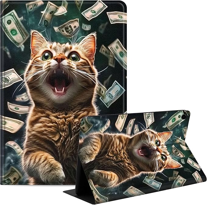 Case for Samsung Galaxy Tab A9+/A9 Plus 11” 2023 Model (SM-X210/X216/X218), Slim PU Leather Stand Cover with Auto Wake/Sleep, Multi-Angle Viewing & Shockproof, Excited Cat