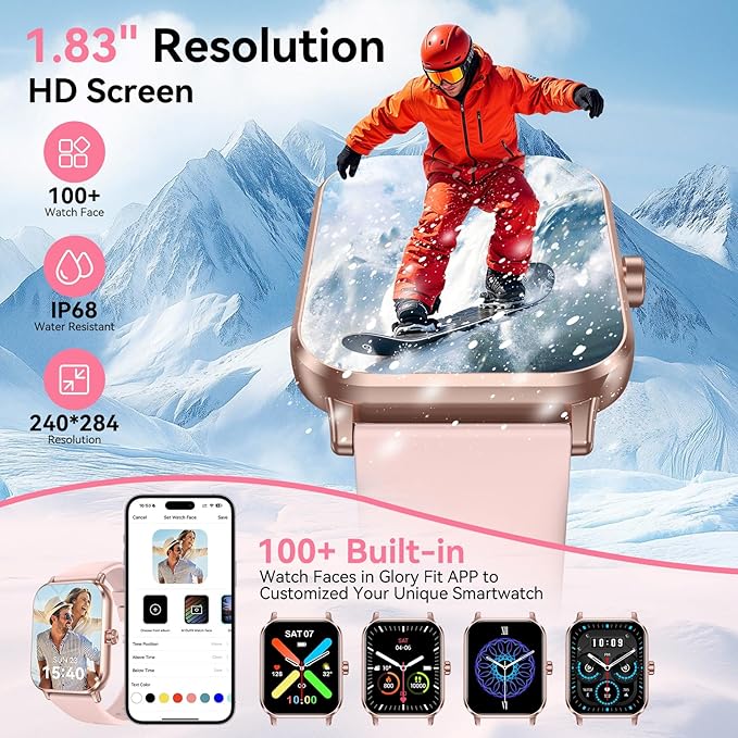 Smart Watch for Men Women, 1.83" HD Touchsreen, Bluetooth Calling, 5 ATM Water-Resistance, 130+ Sports Modes, Health, Fitness & Sleep Tracker, Timer, Fitness Watch for Android/iOS, Pink