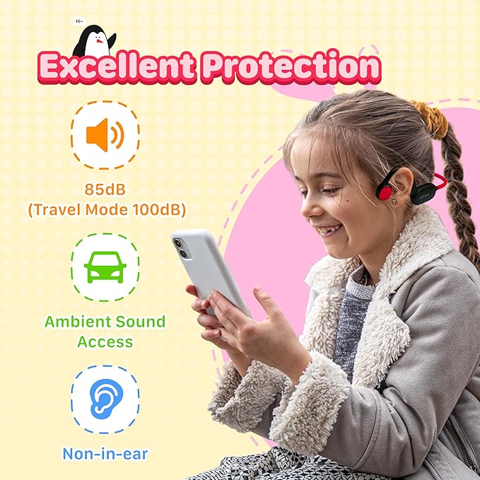 Kids Headphones, Air Conduction Wireless Open Ear Headphones for Kids, Bluetooth 5.4, 85dB Hearing Protection, Memory Titanium Neckband,MEMS Mic Built in1