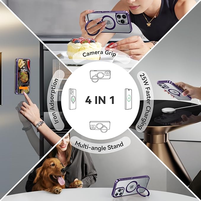 CASEKOO Titanium for iPhone 16 Pro Max Case with 360° Spin Magnetic Stand [Compatible with Magsafe][16FT Military Protection] Polished for iPhone 16 ProMax Case with Stand Ring 6.9'', Premium Purple